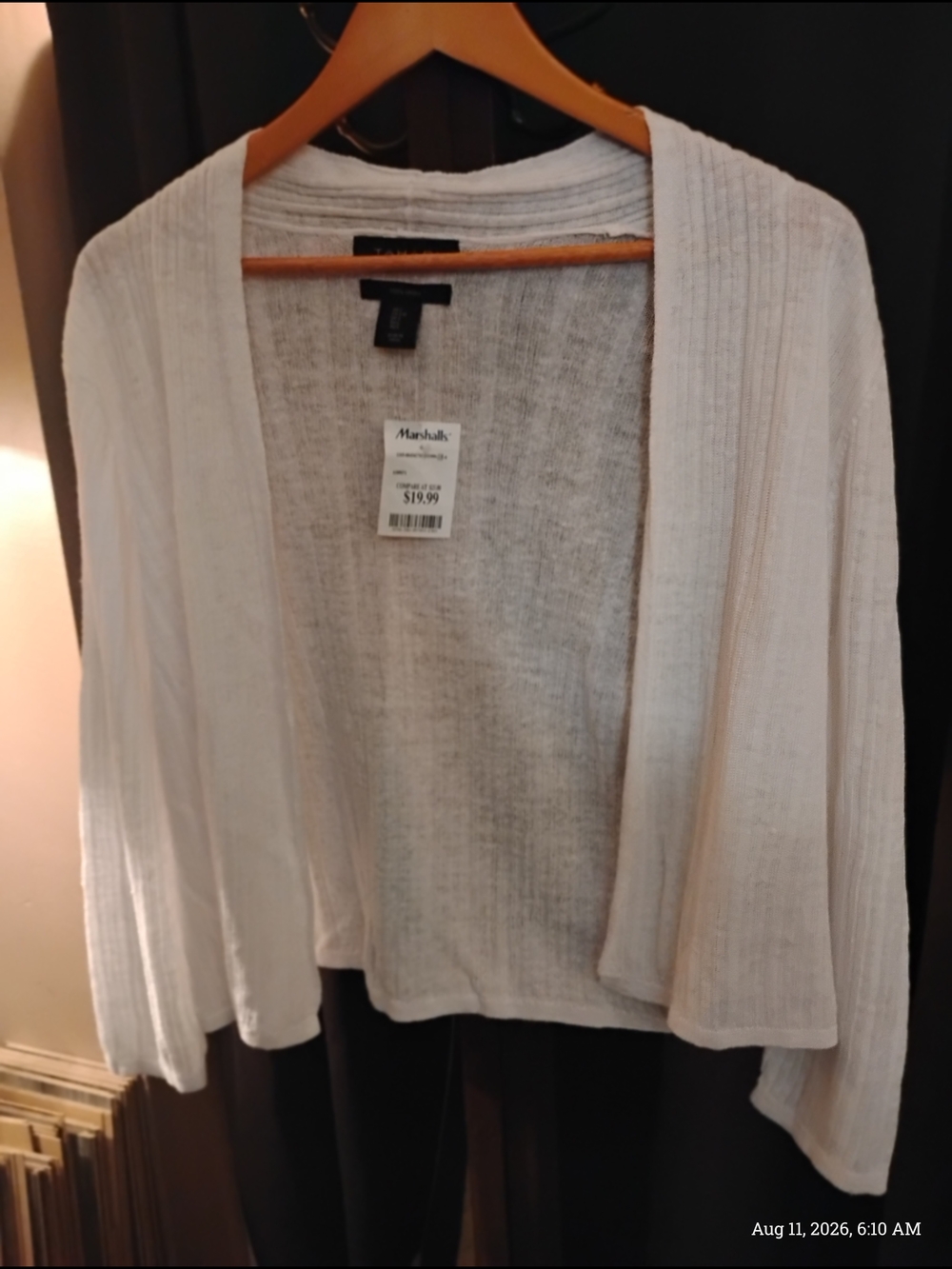 Tahari Linen Women's Open Front Cream Colored Ribbed Cardigan Sweater Size L